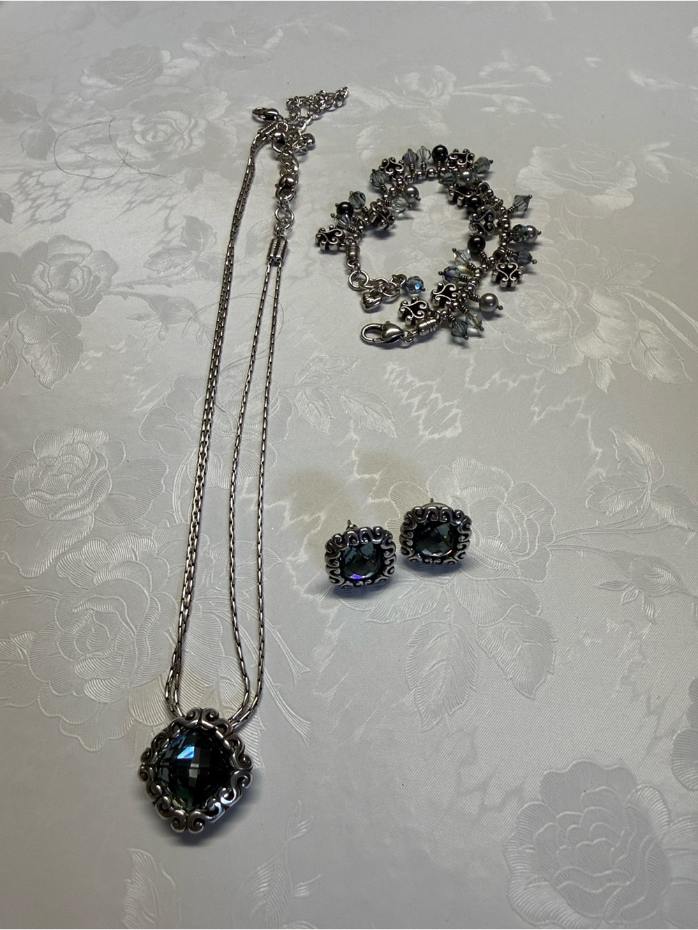 Brighton Silver and Blue Stone Bracelet, Necklace, Earrings